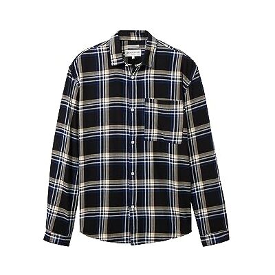 Tom Tailor Denim Heren Relaxed Fit geruit overhemd van katoen met borstzak, 32332 Zwart Blauw Check, M Tom Tailor Denim Heren Relaxed Fit geruit overhemd van katoen met borstzak, 32332 Zwart Blauw Check, M