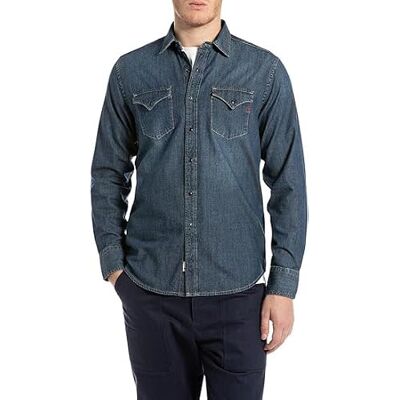 Replay Regular fit jeanshemd voor heren, 007, donkerblauw, XL Replay Regular fit jeanshemd voor heren, 007, donkerblauw, XL
