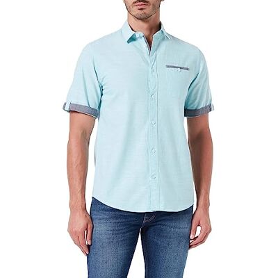 TOM TAILOR Uomini Shirt met korte mouwen en borstzak 1031049, 29627 Mint White Dotted Structure, S TOM TAILOR Uomini Shirt met korte mouwen en borstzak 1031049, 29627 Mint White Dotted Structure, S