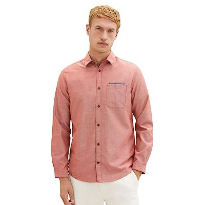 TOM TAILOR Heren Regular Fit Dobby overhemd met borstzak, 32301 Red Diamond Structuur, XXL TOM TAILOR Heren Regular Fit Dobby overhemd met borstzak, 32301 Red Diamond Structuur, XXL