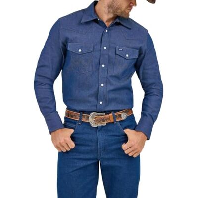 Wrangler Herenwerkshirt met Cowboy Cut, stevige afwerking, lange mouwen, western drukknopen en effen kleur., 17" Neck 35" Sleeve Wrangler Herenwerkshirt met Cowboy Cut, stevige afwerking, lange mouwen, western drukknopen en effen kleur., 17" Neck 35" Sleeve