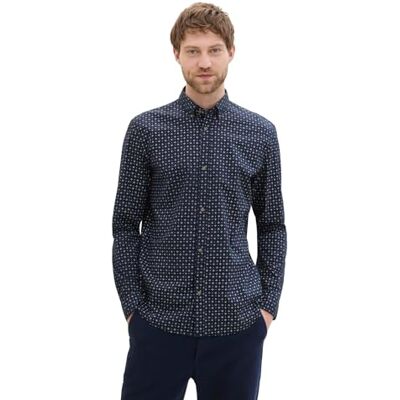 Tom Tailor Denim Slim fit herenhemd met patroon, 35556 Navy White Minimal Design, L Tom Tailor Denim Slim fit herenhemd met patroon, 35556 Navy White Minimal Design, L