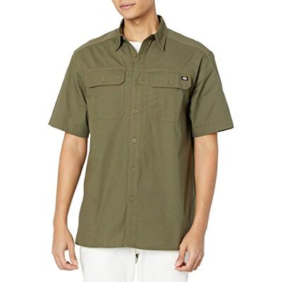 Dickies Ripstop-overhemd met korte mouwen voor heren, casual pasvorm overhemd met button-down-kraag, legergroen, M Dickies Ripstop-overhemd met korte mouwen voor heren, casual pasvorm overhemd met button-down-kraag, legergroen, M