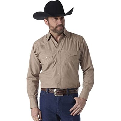 Wrangler Herenshirt met lange mouwen, logo, Western Snap geruit shirt, donkerbruin, M Wrangler Herenshirt met lange mouwen, logo, Western Snap geruit shirt, donkerbruin, M