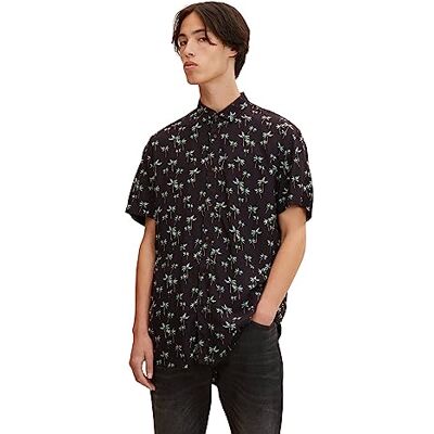 Tom Tailor Denim Uomini Relaxed fit shirt met korte mouwen 1032152, 29735 Grey Real Palm Print, S Tom Tailor Denim Uomini Relaxed fit shirt met korte mouwen 1032152, 29735 Grey Real Palm Print, S