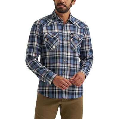 Wrangler Heren Iconische Denim Regular Fit Snap Shirt Knop, Middernacht Marine, L Wrangler Heren Iconische Denim Regular Fit Snap Shirt Knop, Middernacht Marine, L