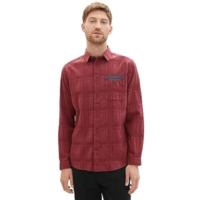 TOM TAILOR Heren Regular Fit Dobby geruit overhemd met borstzak, 32220-Burned Bordeaux Red, XXL TOM TAILOR Heren Regular Fit Dobby geruit overhemd met borstzak, 32220-Burned Bordeaux Red, XXL