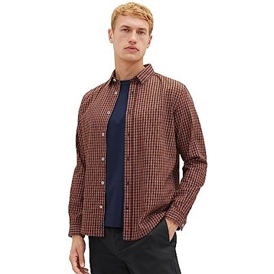 TOM TAILOR Regular fit overhemd voor heren met ruitpatroon, 30166-flame Orange Navy Small Check, XL TOM TAILOR Regular fit overhemd voor heren met ruitpatroon, 30166-flame Orange Navy Small Check, XL