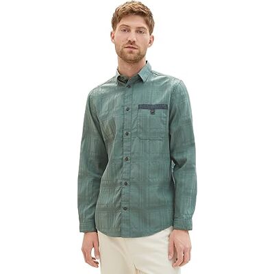 TOM TAILOR Heren Regular Fit Dobby geruit overhemd met borstzak, 19643-green dust, XXL TOM TAILOR Heren Regular Fit Dobby geruit overhemd met borstzak, 19643-green dust, XXL