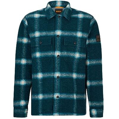 Boss Heren Lovvo oversized overshirt van zware katoenen keperstof, Open Green389, XL Boss Heren Lovvo oversized overshirt van zware katoenen keperstof, Open Green389, XL