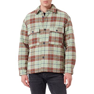 Tom Tailor Denim Uomini Overshirt gewatteerde jas 1033213, 30436 Cold Green Brown Check, L Tom Tailor Denim Uomini Overshirt gewatteerde jas 1033213, 30436 Cold Green Brown Check, L