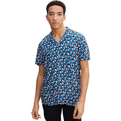 Tom Tailor Denim Uomini Relaxed fit shirt met korte mouwen en print 1031061, 29713 Blue Arty Half Circle Print, XS Tom Tailor Denim Uomini Relaxed fit shirt met korte mouwen en print 1031061, 29713 Blue Arty Half Circle Print, XS