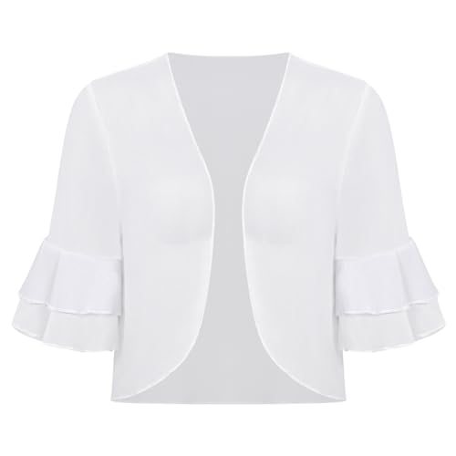 ParfCO Bolero Vest Cover Up,Zomer Bolero Bolero'S voor Dames Uk Chiffon Bell Bolero Vesten met Halve Mouwen Bruidsbolero Sjaal voor Feestbaljurken Bijgesneden Vesten Wit Xl