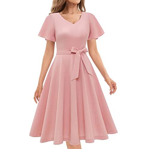 Gardenwed Jurken voor dames, rockabilly-jurk, feestelijke jurk voor dames, rockabilly-jurk, cocktailjurk, vintage jurk, roze (blush), L