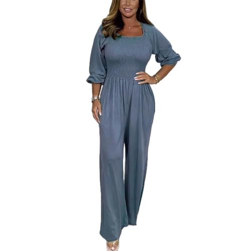 ROMPOTY Mauken Jumpsuit, zomerjumpsuits voor dames 2024, comfortabele plus size romper voor vrouwen, hoge taille romper voor dames, Blauw, M