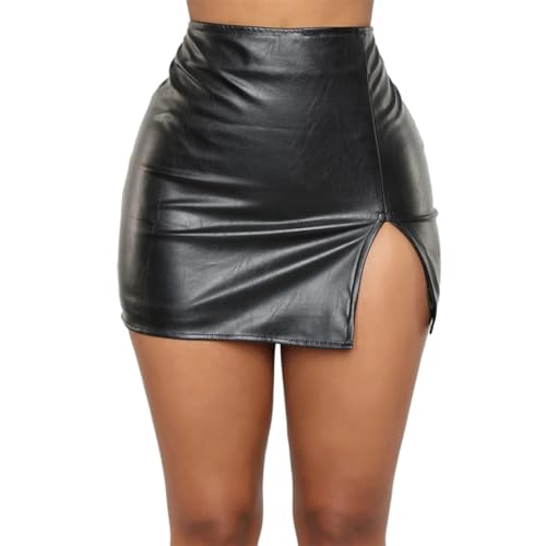 EALLEN Leren rok, leren rokken voor dames, leren rokken voor vrouwen, zomer, PU sexy mini-korte rokken, A-zwart, M