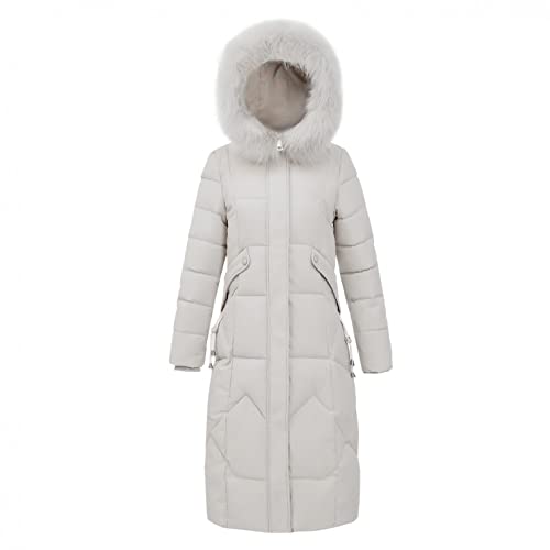 SGSD Overgangsjas voor dames, lang, getailleerd, winterjas voor dames, lang, met bontcapuchon, outdoorjas, gevoerd, softshelljas, donsjas, winterjas, lange jas, damesjas, parka, gewatteerde jas, winterjas, Aa-beige, 4XL