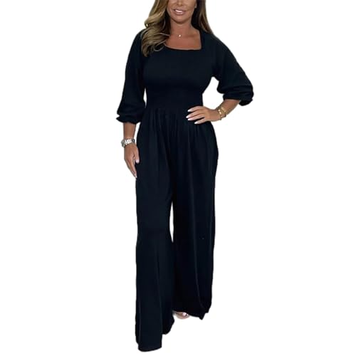 ROMPOTY Mauken Jumpsuit, zomerjumpsuits voor dames 2024, comfortabele plus size romper voor vrouwen, hoge taille romper voor dames, Zwart, S