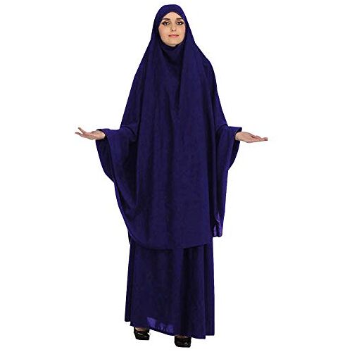 GladThink Vrouwen moslim aanbidden Abaya Top Lange Hijab en Rok 2 Stuks Jurk, Blauw, L