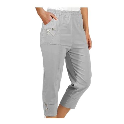 MAQMUD B.clean B.fit B.happy Cherry Berry Cropped Broek voor dames Capri Broek Capri Broek Capri Broek Elastische Taille Broek voor Vrouwen, Grijs, 48 NL/Kort