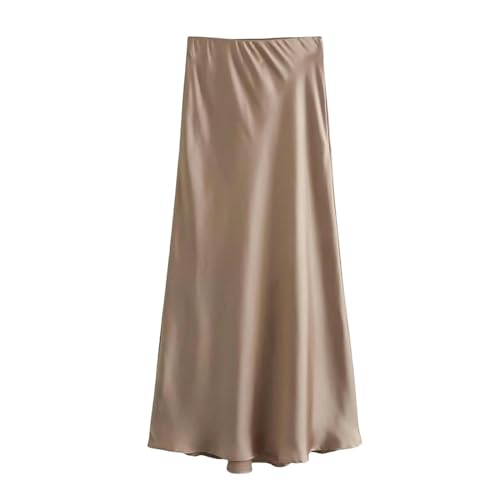 KMYNKIS Dames rokken satijn midi-rok vrouw hoge taille lange rokken voor vrouwen mode herfst casual elegante party dames rokken, 3, M