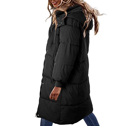 L9WEI Winterjas voor dames, winterjas, winter, warm, knielang, gewatteerde jas, warme winterjas voor dames, outdoor, ski, donsjack, lichte lange jas, zwart, M