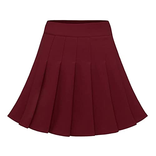 Vanansa Basic skaterrok voor dames, kort, rekbaar, minirok voor meisjes, casual, plooirok, tennis, schoolrok, bordeaux, L