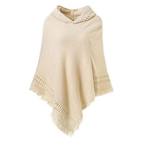 Ferand Dames gehaakte poncho met franje veelzijdige cape sjaal wrap poncho trui voor dames, Beige