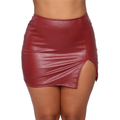 EALLEN Leren rok, leren rokken voor dames, leren rokken voor vrouwen, zomer, PU sexy mini-korte rokken, B-wijn, M