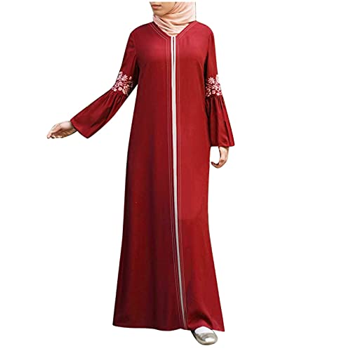 Générique 2024 AI Nieuwe Gedrukte Lange Vrouwen Abaya Maxi Jurken Vintage Bloemen Kleding Boek Islam Christendom, Rood, S