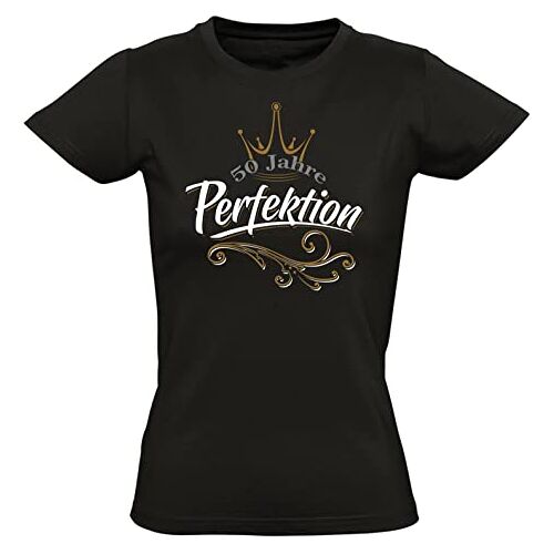 Baddery Verjaardagscadeau voor vrouwen 50 jaar dames cadeau T-shirt voor de 50e verjaardag T-shirt voor beste vriendin mama moeder, Black 50 jaar perfectie, XL