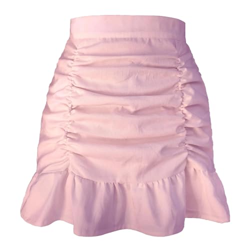 YUECIBAI Rokken voor dames, sexy minirok met ruches en plooien, casual streetwear voor discotheek, korte rok met hoge taille, XL, roze