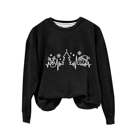 Generic Vrouwen Trui Sweatshirt Tops 2024 Nieuwe Kerstman Elektrocardiogram Kerst Sweatshirt Xmas Trui Voor Vrouwen Ronde hals Trui Tops Grappige Kerst Shirt Geschenken Leuke Baggy Shirt, Zwart, M