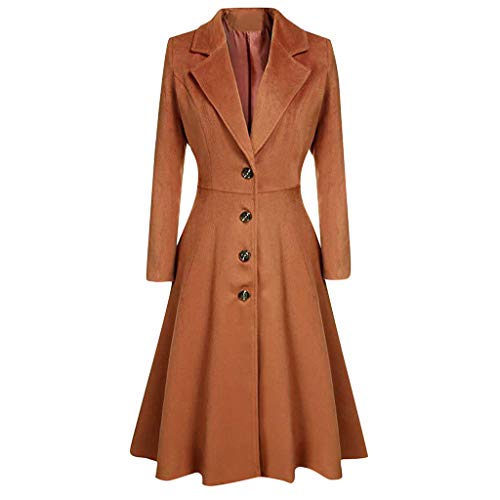 IQYU Wollen jas dames winter zwart lange winterjas dames lange mouwen warm elegant getailleerd winterjas revers wollen jas herfst winter klassieke vintage slak trenchcoat slim fit vrouwen winterjas, Kaki, XL