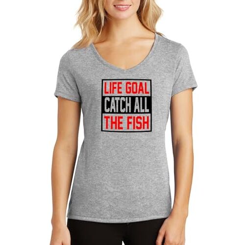ENTROPIJA Fisherman's Life Goal V-hals Dames T-shirt Klassieke pasvorm Top Art, Grijs, S