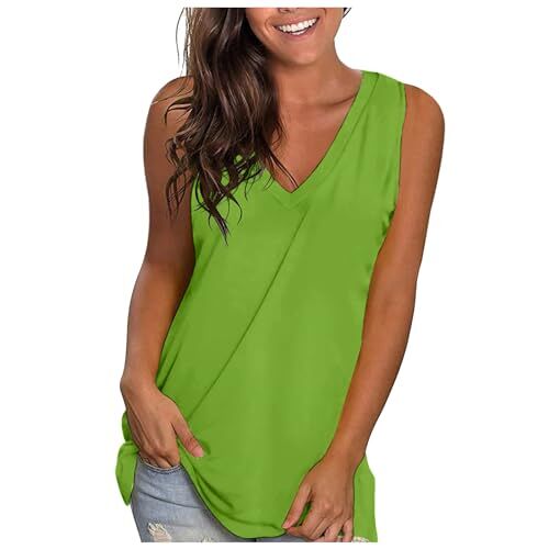 Generic Tanktop voor dames, basic zomertanktop, lichte tops, blouse-top voor vrouwen, luchtige blouses en tunieken voor dames, groen, S