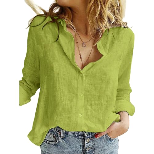 MODINK Women's blouses & shirts Elegant Cotton Linen Shirts Women Casual Solid Button Lapel Blouses Shirts Autumn Winter Long Sleeve Loose Tops Tunic-B-L