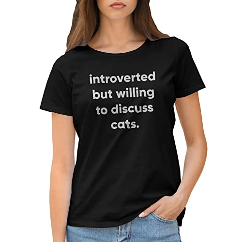 GR8Shop introverted but willing to discuss cats Dames Zwart T-Shirt Size L