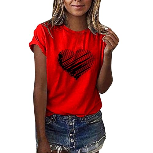 Generic Dames Casual T-shirts Tops Blouse Nieuwe Lange Mouw Shirts voor Vrouwen Vrouwen Korte Mouw Tops Blok T Shirt Ronde Hals Gestreepte Shirts Dikke Lange Mouw T-shirt Vrouwen, Rood, 3XL