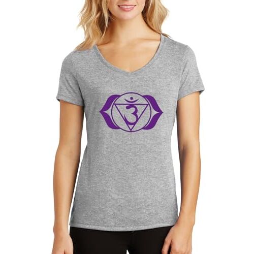 ENTROPIJA Third-Eye Chakra Ajna Yoga V-hals Dames T-shirt Klassieke pasvorm top Art, Grijs, S