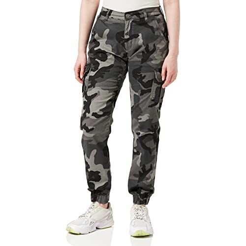 Urban Classics Cargobroek voor dames, hoge taille, camouflage-look, verkrijgbaar in vele kleurvarianten, Dark Camo, 30