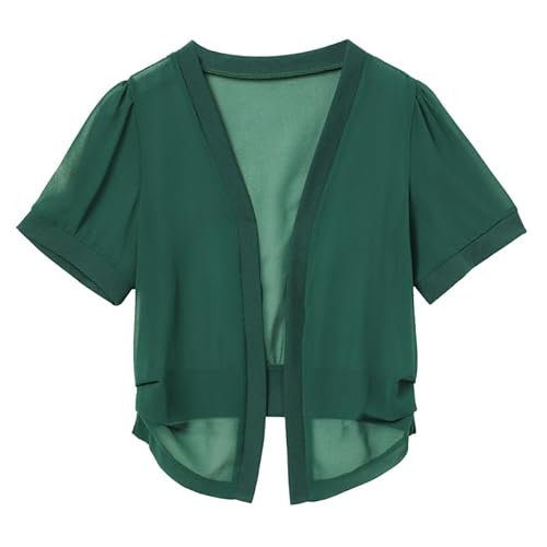 FWSHANGMAO Bolero Bolero Dames Open Voorkant Bolero Vest Dames Korte Mouw Cropped Vest Bolero Top Chiffon Bolero Zomer Strandfeest Bolero Bolero Avondjasje Groen L