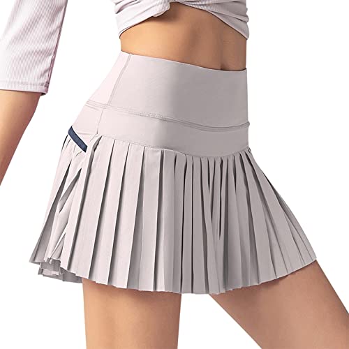 Générique 2024 AI Vrouwen Hoge Taille Running Rokken Geplooide Sport Rokken Zakken Broek Rokken Mini Korte Sexy Rok, Grijs, XL