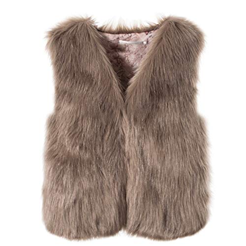 LZPCarra Bontvest voor dames, zwart bontvest voor dames, kunstbont, korte jas, warme pluche jas, korte jas, elegant, imitatiebont, winterbontvest, mantel, kunstbontjas, bontjas, bruin, M