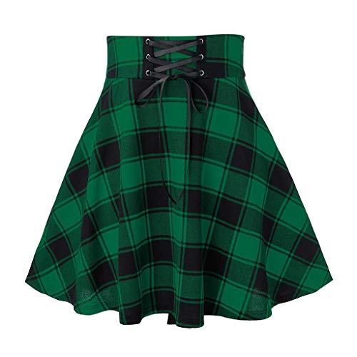 Generic 2024 Casual Afdrukken Mini Rok Mode Lente Korte Rok Mode Dagelijkse Vrouwen Plaid Geplooide Vrouwen Rok Plus Size Geplooide Rokken Voor Vrouwen, Groen, XL