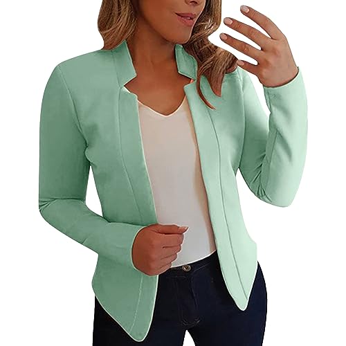 IQYU Blazer dames elegant kort blazer dames kort zwart met gekerfde kraag elegant smal gesneden vest met open voorkant blazer korte blazer korte blazer slim kantoor blazer, mintgroen, 3XL