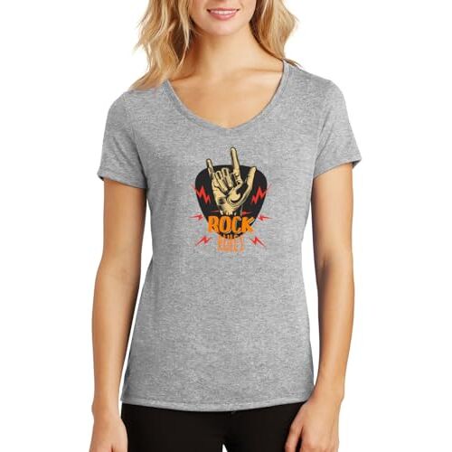 ENTROPIJA Rock Rules Muziek V-hals Dames T-shirt Klassieke pasvorm top Art, Grijs, XL