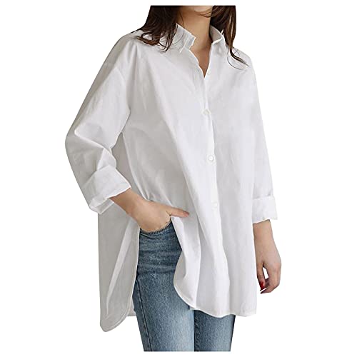 Générique 2024 AI Maat Shirt Plus Blouse met Button Down Mouw voor Dames Bootshirt, Wit, M