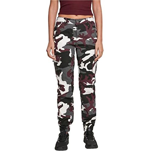 Urban Classics Cargobroek voor dames, hoge taille, camouflage-look, verkrijgbaar in vele kleurvarianten, Wine Camo, 30