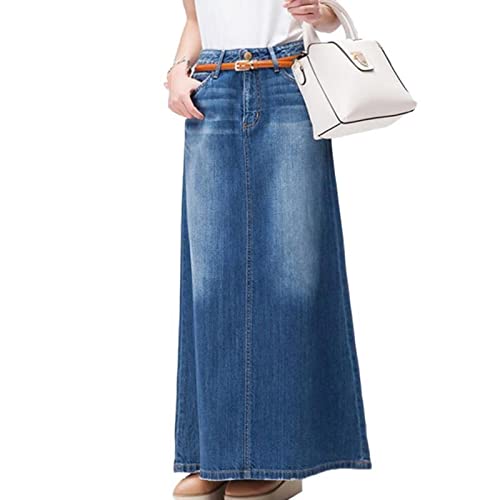 TOBILE Rokken Lange Casual Denim Rok Lente A-lijn Lange Maxi Rokken Voor Vrouwen Jeans Rokken, Blauw, XXL